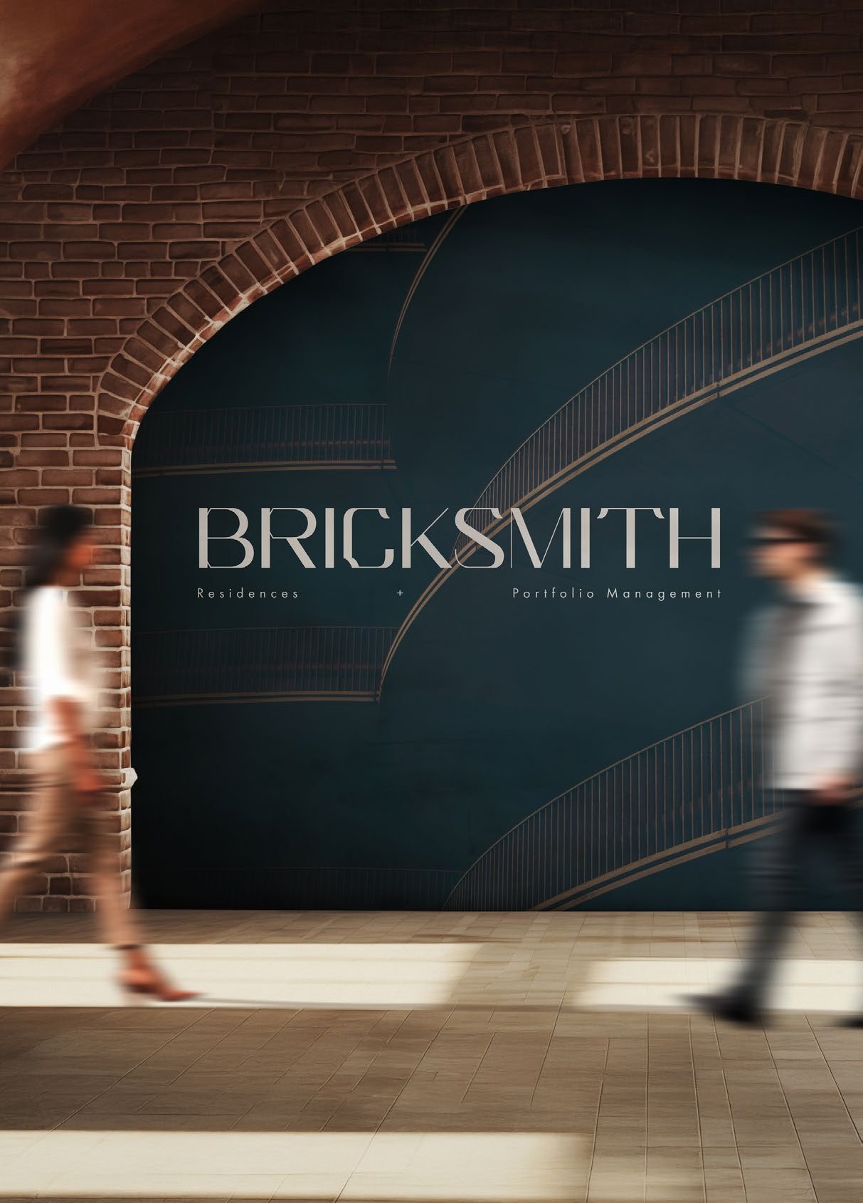The BrickSmith wordmark on a midnight hoarding beneath a brick arch